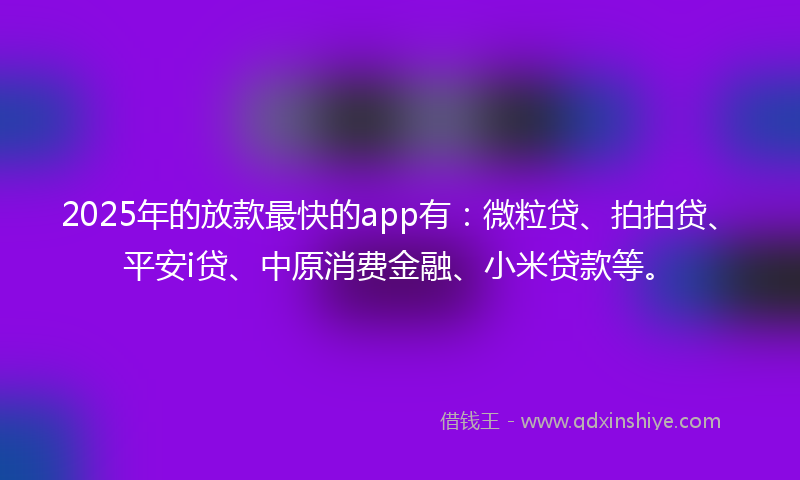 2025年的放款最快的app有：微粒贷、拍拍贷、平安i贷、中原消费金融、小米贷款等。