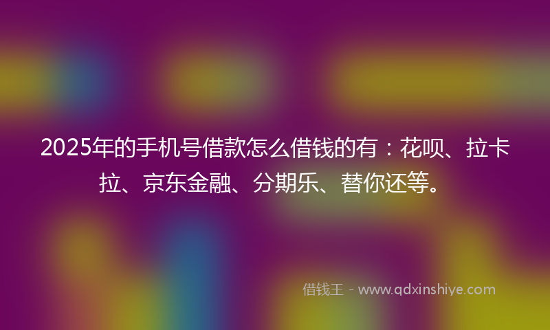 2025年的手机号借款怎么借钱的有：花呗、拉卡拉、京东金融、分期乐、替你还等。