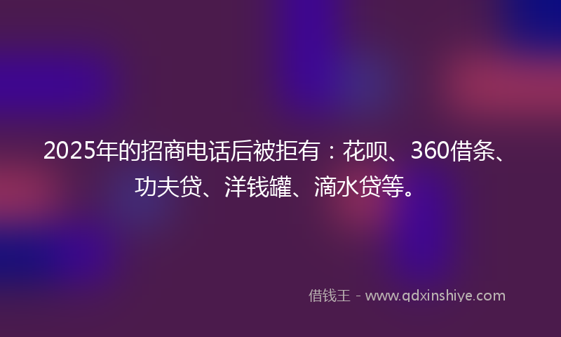 2025年的招商电话后被拒有：花呗、360借条、功夫贷、洋钱罐、滴水贷等。