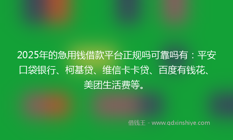 2025年的急用钱借款平台正规吗可靠吗有：平安口袋银行、柯基贷、维信卡卡贷、百度有钱花、美团生活费等。