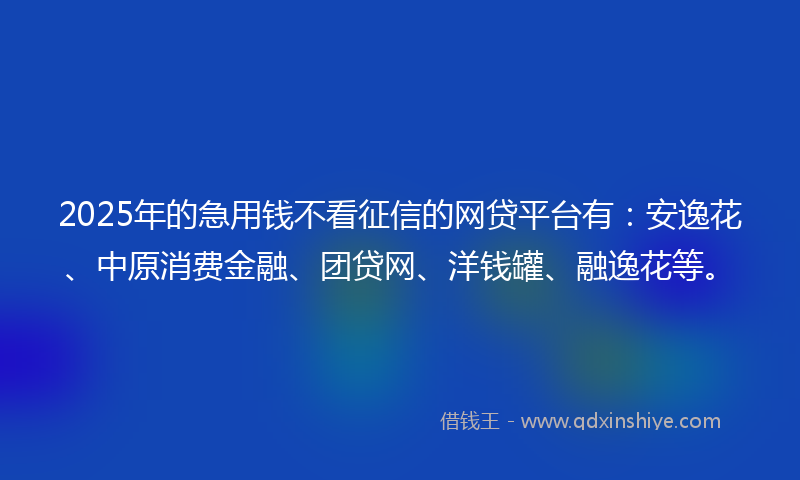2025年的急用钱不看征信的网贷平台有：安逸花、中原消费金融、团贷网、洋钱罐、融逸花等。