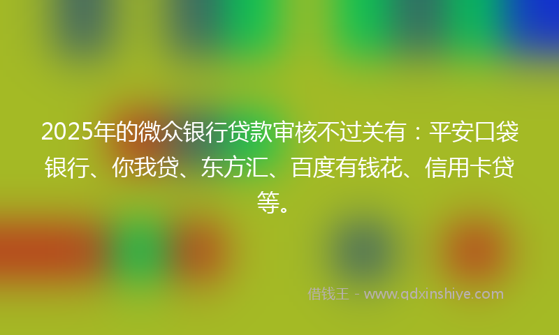 2025年的微众银行贷款审核不过关有：平安口袋银行、你我贷、东方汇、百度有钱花、信用卡贷等。