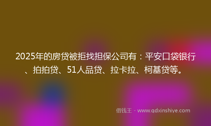 2025年的房贷被拒找担保公司有：平安口袋银行、拍拍贷、51人品贷、拉卡拉、柯基贷等。