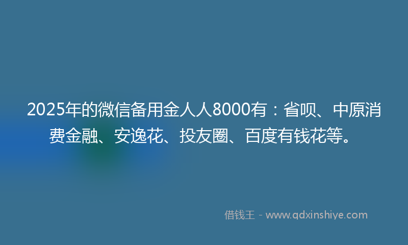 2025年的微信备用金人人8000有：省呗、中原消费金融、安逸花、投友圈、百度有钱花等。