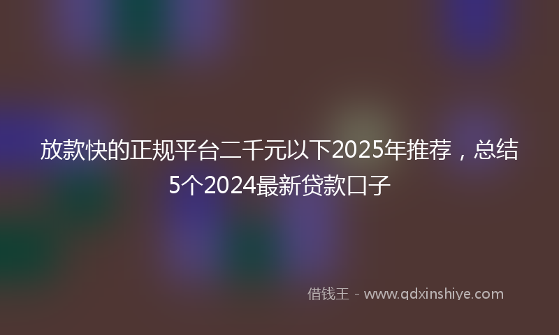 放款快的正规平台二千元以下2025年推荐，总结5个2024最新贷款口子