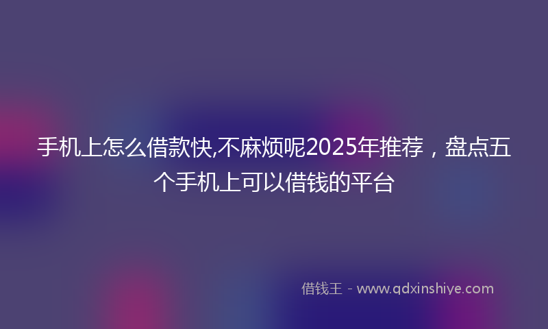 手机上怎么借款快,不麻烦呢2025年推荐，盘点五个手机上可以借钱的平台