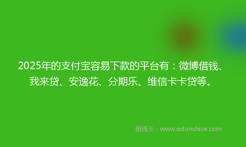 2025年的支付宝容易下款的平台有：微博借钱、我来贷、安逸花、分期乐、维信卡卡贷等。