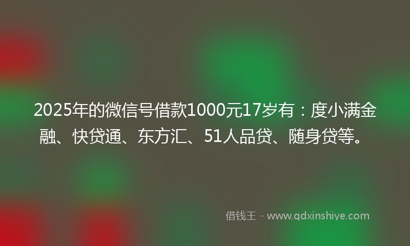 2025年的微信号借款1000元17岁有：度小满金融、快贷通、东方汇、51人品贷、随身贷等。