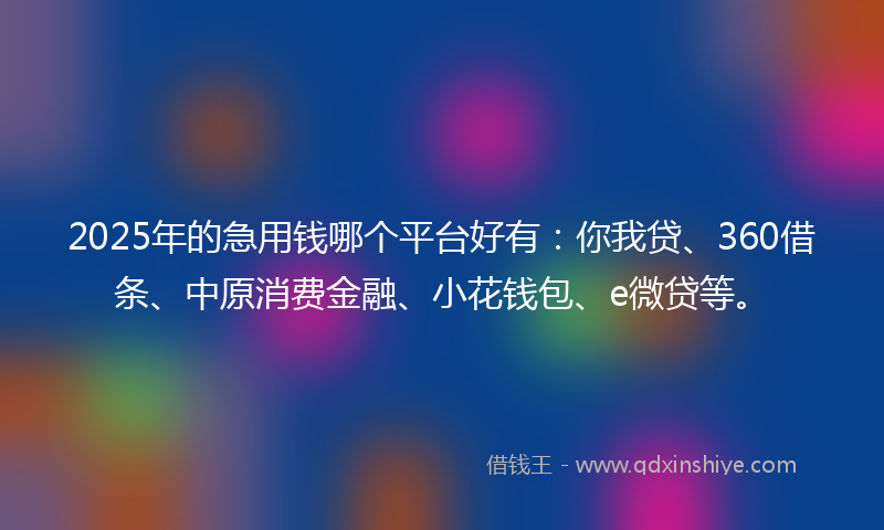2025年的急用钱哪个平台好有：你我贷、360借条、中原消费金融、小花钱包、e微贷等。