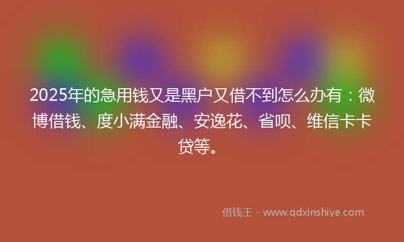 2025年的急用钱又是黑户又借不到怎么办有：微博借钱、度小满金融、安逸花、省呗、维信卡卡贷等。