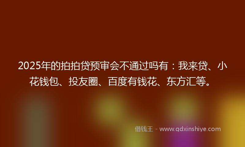2025年的拍拍贷预审会不通过吗有：我来贷、小花钱包、投友圈、百度有钱花、东方汇等。