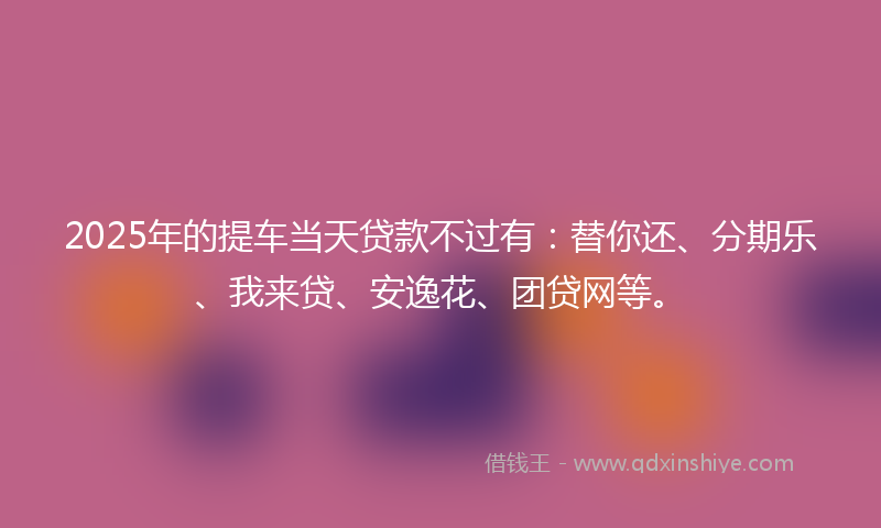 2025年的提车当天贷款不过有：替你还、分期乐、我来贷、安逸花、团贷网等。