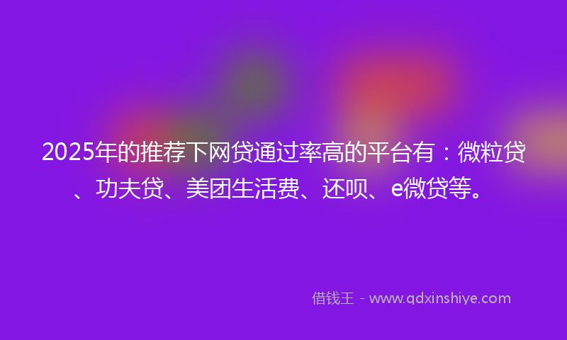 2025年的推荐下网贷通过率高的平台有：微粒贷、功夫贷、美团生活费、还呗、e微贷等。