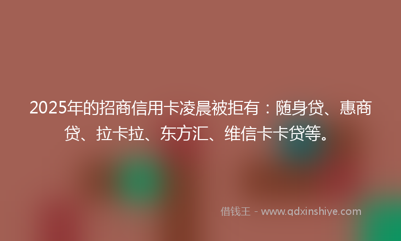 2025年的招商信用卡凌晨被拒有：随身贷、惠商贷、拉卡拉、东方汇、维信卡卡贷等。