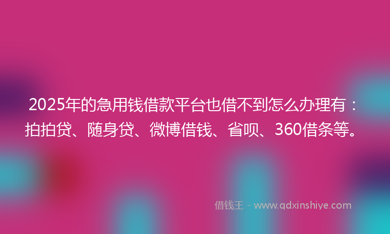 2025年的急用钱借款平台也借不到怎么办理有：拍拍贷、随身贷、微博借钱、省呗、360借条等。