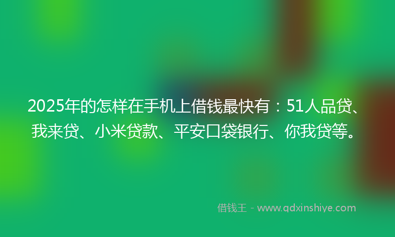 2025年的怎样在手机上借钱最快有：51人品贷、我来贷、小米贷款、平安口袋银行、你我贷等。