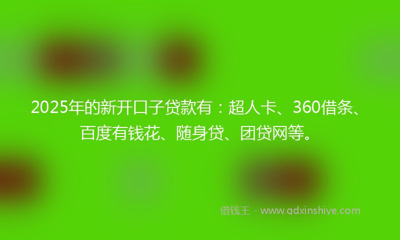 2025年的新开口子贷款有：超人卡、360借条、百度有钱花、随身贷、团贷网等。