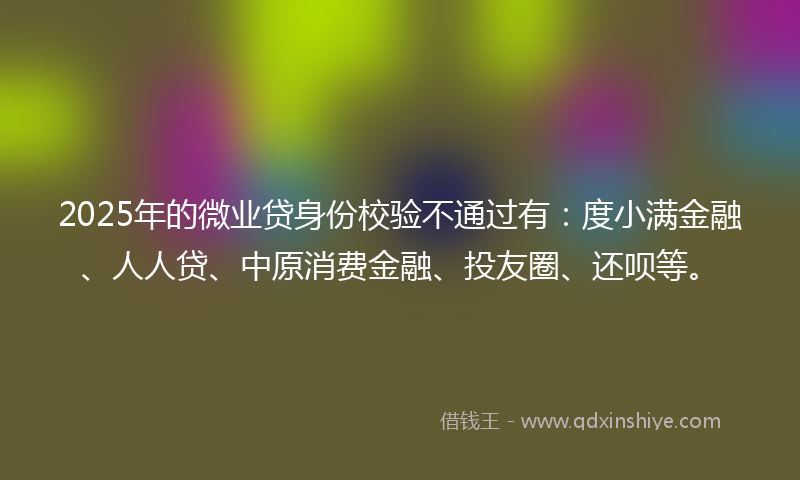 2025年的微业贷身份校验不通过有：度小满金融、人人贷、中原消费金融、投友圈、还呗等。