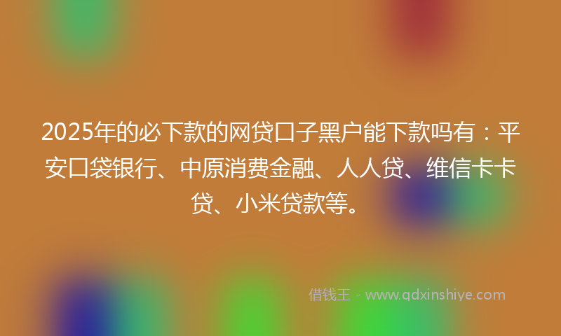 2025年的必下款的网贷口子黑户能下款吗有：平安口袋银行、中原消费金融、人人贷、维信卡卡贷、小米贷款等。