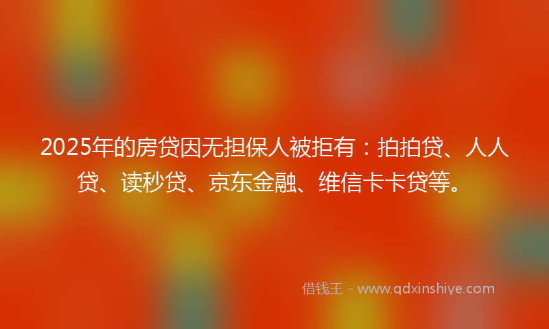 2025年的房贷因无担保人被拒有：拍拍贷、人人贷、读秒贷、京东金融、维信卡卡贷等。