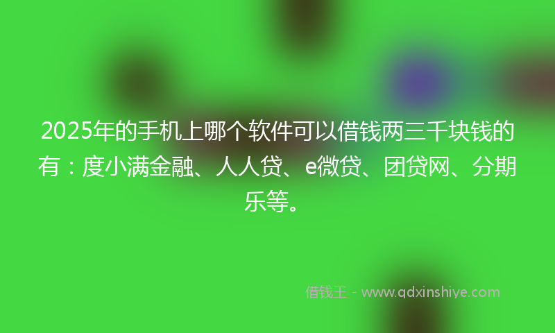 2025年的手机上哪个软件可以借钱两三千块钱的有：度小满金融、人人贷、e微贷、团贷网、分期乐等。
