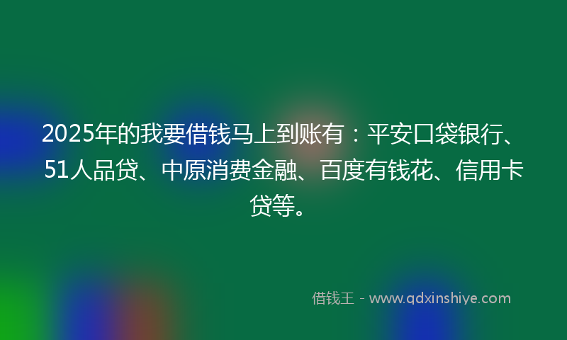 2025年的我要借钱马上到账有：平安口袋银行、51人品贷、中原消费金融、百度有钱花、信用卡贷等。