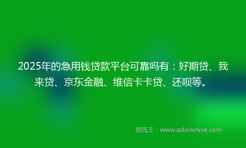 2025年的急用钱贷款平台可靠吗有：好期贷、我来贷、京东金融、维信卡卡贷、还呗等。