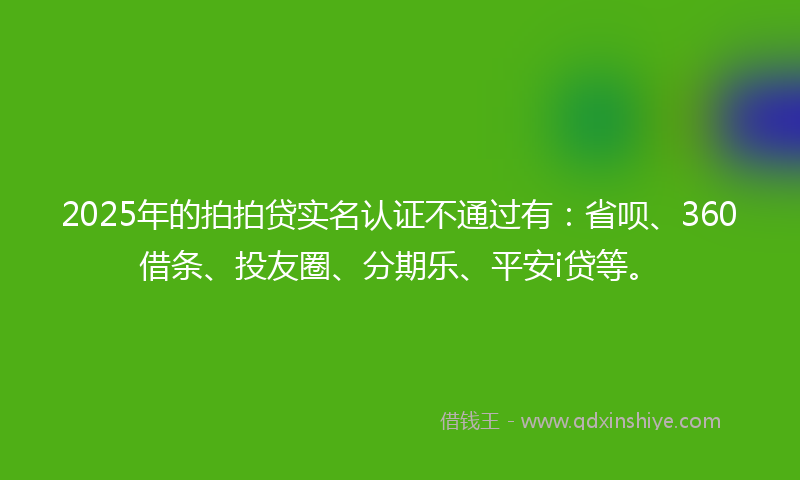 2025年的拍拍贷实名认证不通过有：省呗、360借条、投友圈、分期乐、平安i贷等。