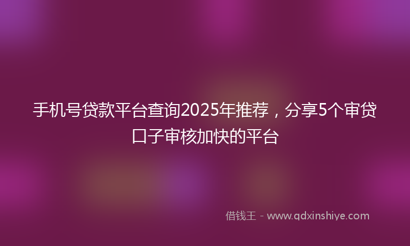 手机号贷款平台查询2025年推荐，分享5个审贷口子审核加快的平台