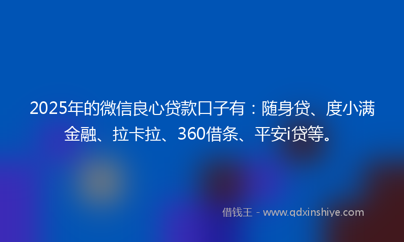 2025年的微信良心贷款口子有：随身贷、度小满金融、拉卡拉、360借条、平安i贷等。