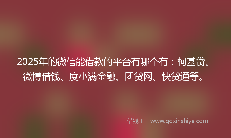 2025年的微信能借款的平台有哪个有：柯基贷、微博借钱、度小满金融、团贷网、快贷通等。