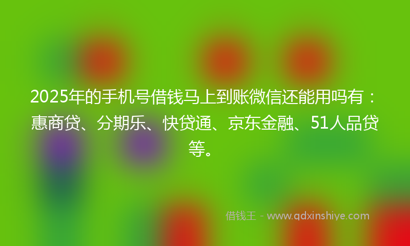 2025年的手机号借钱马上到账微信还能用吗有：惠商贷、分期乐、快贷通、京东金融、51人品贷等。