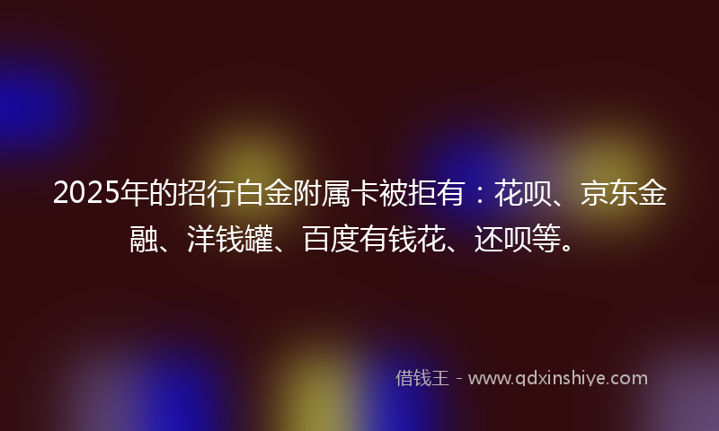 2025年的招行白金附属卡被拒有：花呗、京东金融、洋钱罐、百度有钱花、还呗等。