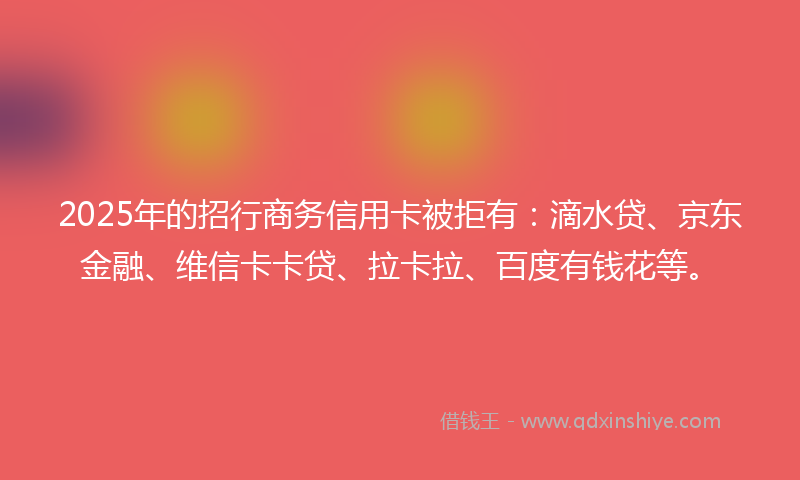 2025年的招行商务信用卡被拒有：滴水贷、京东金融、维信卡卡贷、拉卡拉、百度有钱花等。