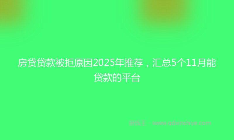 房贷贷款被拒原因2025年推荐，汇总5个11月能贷款的平台