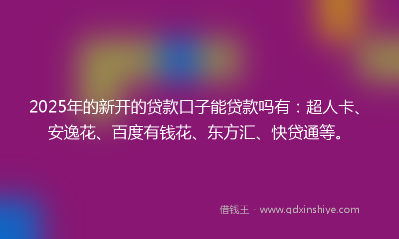 2025年的新开的贷款口子能贷款吗有：超人卡、安逸花、百度有钱花、东方汇、快贷通等。