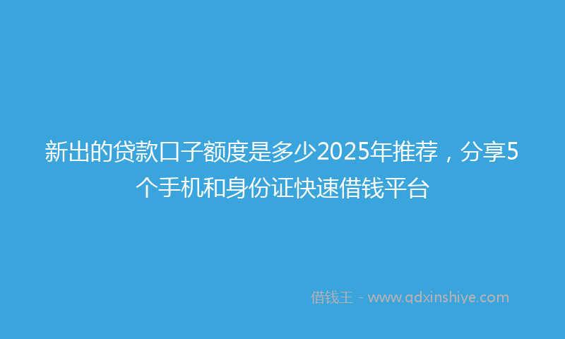 新出的贷款口子额度是多少2025年推荐，分享5个手机和身份证快速借钱平台
