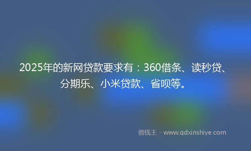 2025年的新网贷款要求有：360借条、读秒贷、分期乐、小米贷款、省呗等。