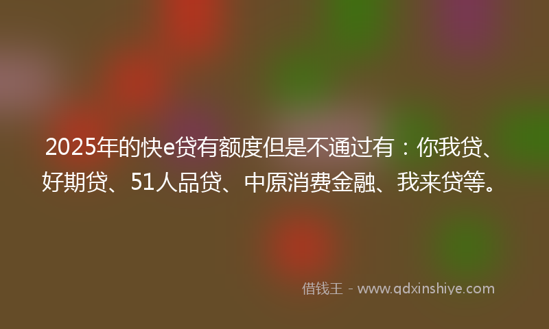2025年的快e贷有额度但是不通过有：你我贷、好期贷、51人品贷、中原消费金融、我来贷等。