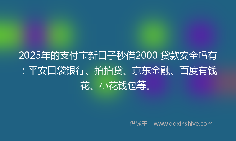 2025年的支付宝新口子秒借2000 贷款安全吗有：平安口袋银行、拍拍贷、京东金融、百度有钱花、小花钱包等。