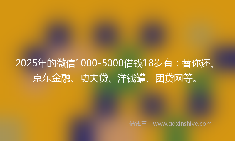 2025年的微信1000-5000借钱18岁有：替你还、京东金融、功夫贷、洋钱罐、团贷网等。