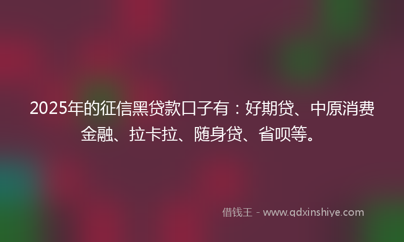 2025年的征信黑贷款口子有：好期贷、中原消费金融、拉卡拉、随身贷、省呗等。