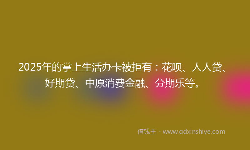 2025年的掌上生活办卡被拒有：花呗、人人贷、好期贷、中原消费金融、分期乐等。
