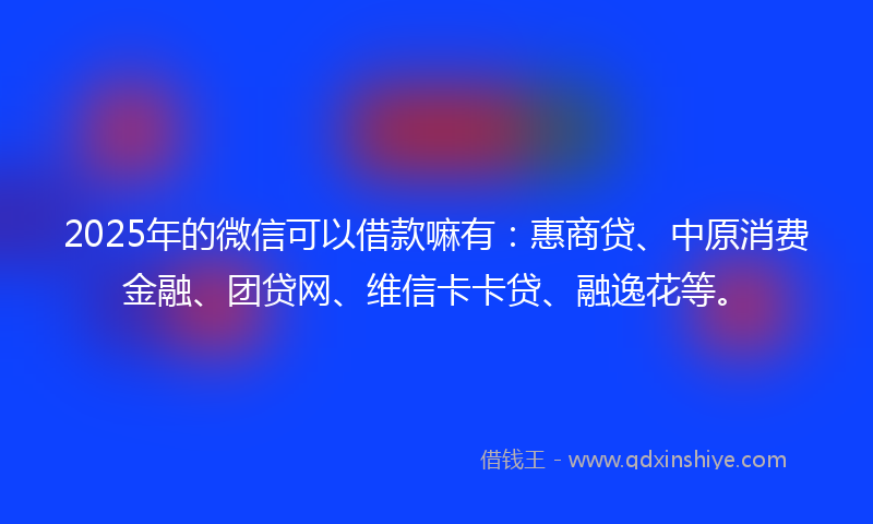 2025年的微信可以借款嘛有：惠商贷、中原消费金融、团贷网、维信卡卡贷、融逸花等。