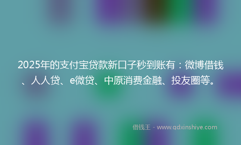 2025年的支付宝贷款新口子秒到账有：微博借钱、人人贷、e微贷、中原消费金融、投友圈等。