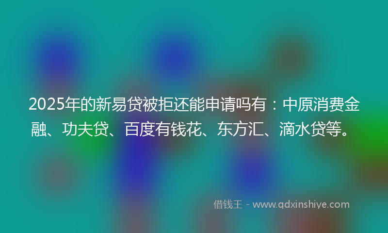 2025年的新易贷被拒还能申请吗有：中原消费金融、功夫贷、百度有钱花、东方汇、滴水贷等。