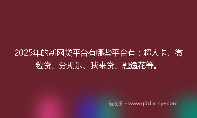 2025年的新网贷平台有哪些平台有：超人卡、微粒贷、分期乐、我来贷、融逸花等。