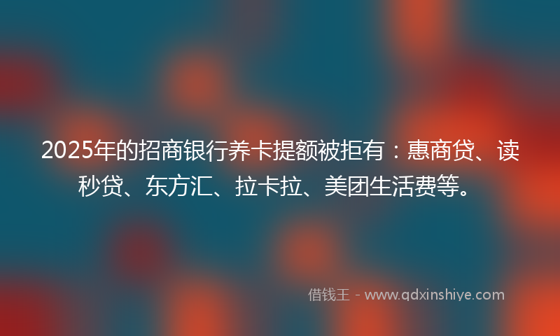2025年的招商银行养卡提额被拒有：惠商贷、读秒贷、东方汇、拉卡拉、美团生活费等。