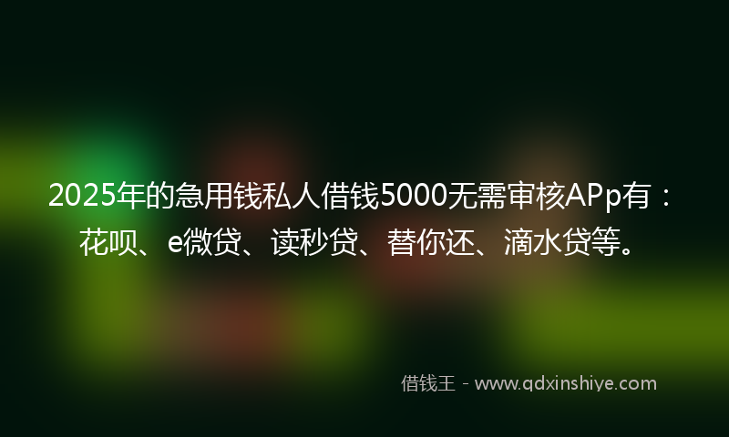 2025年的急用钱私人借钱5000无需审核APp有：花呗、e微贷、读秒贷、替你还、滴水贷等。