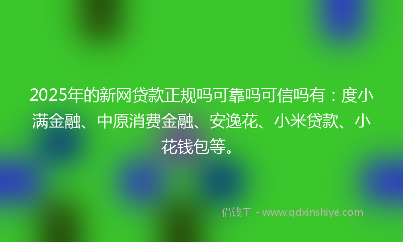 2025年的新网贷款正规吗可靠吗可信吗有：度小满金融、中原消费金融、安逸花、小米贷款、小花钱包等。